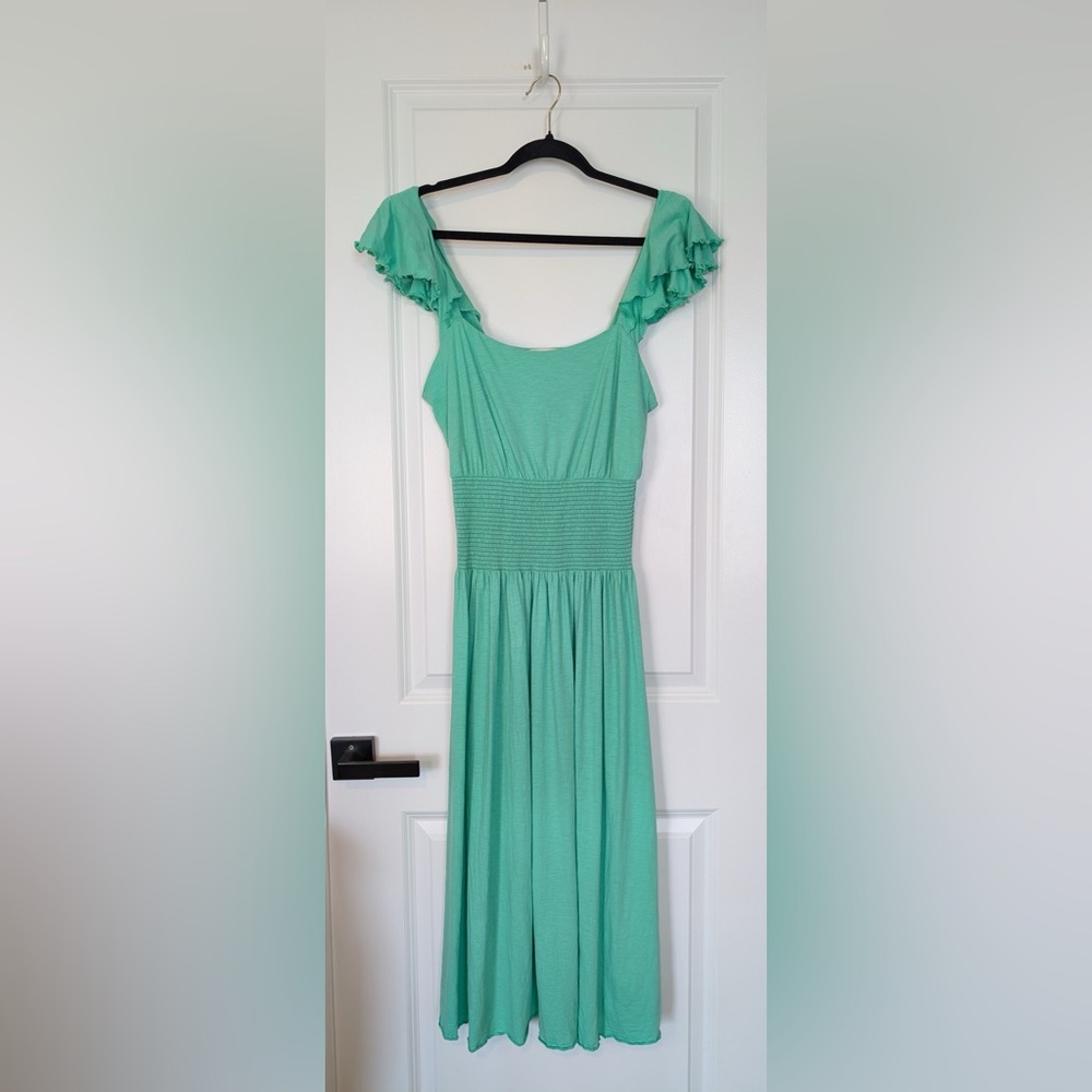NATION LTD Women’s Brittini Pima Cotton Smocked Midi Dress Green Size Medium